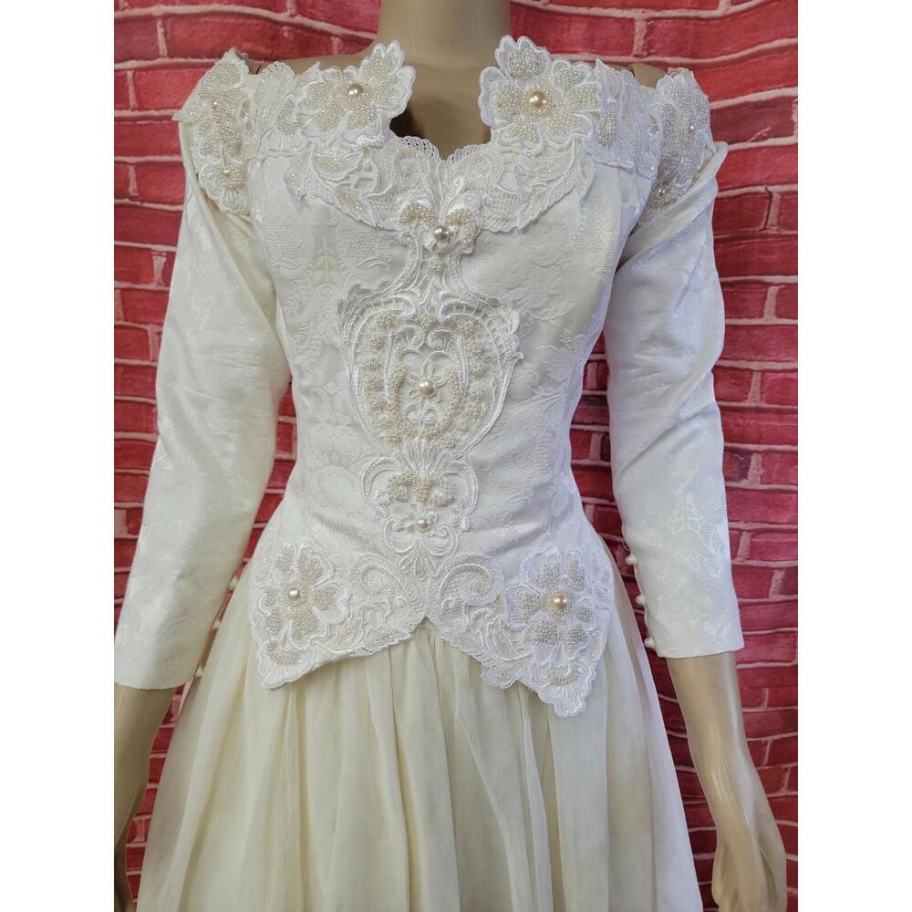 Jessica McClintock Victorian Style WEDDING dress Ivory Lace Mesh Sz 12 EUC!  #C1